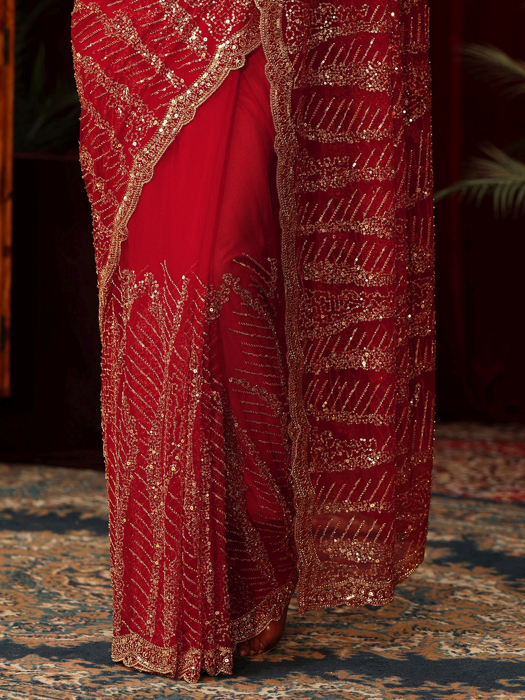 Libas Art Red Sequin Embellished Net Saree