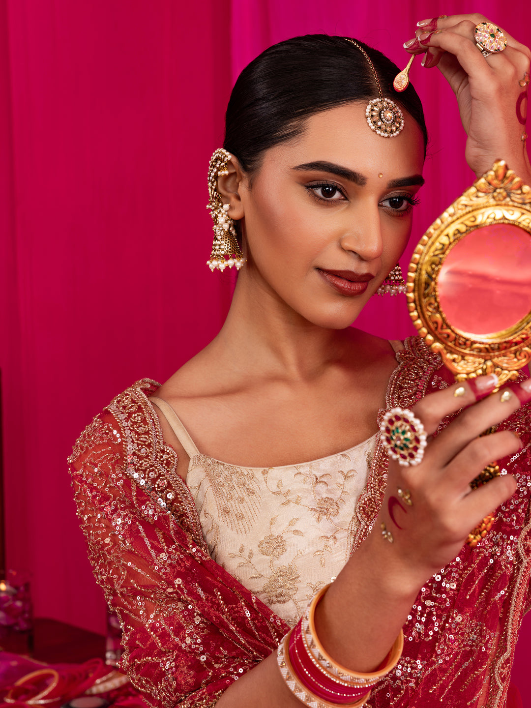 Libas Art Heer Red Sequin Embellished Net Saree
