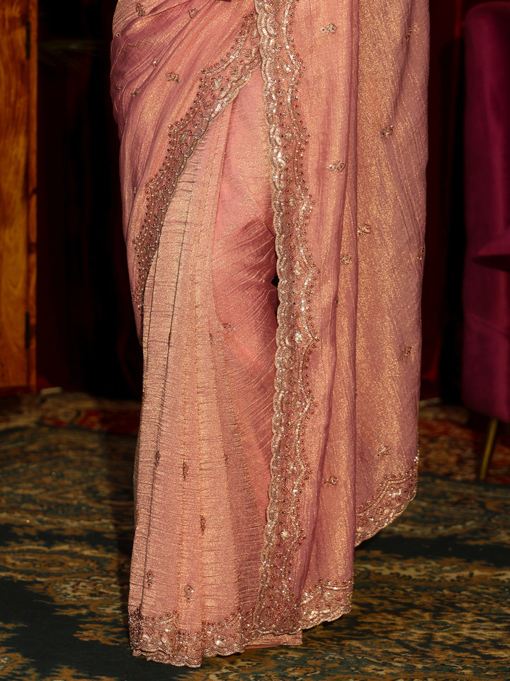 Libas Art Pink Tissue Saree with Embellished Border