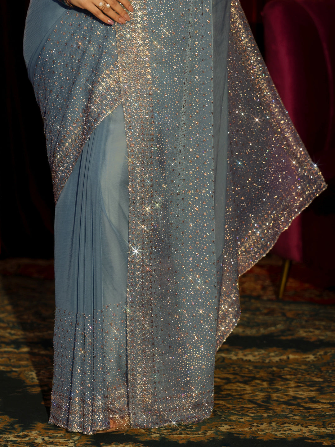 Libas Art Blue Embellished Tissue Saree