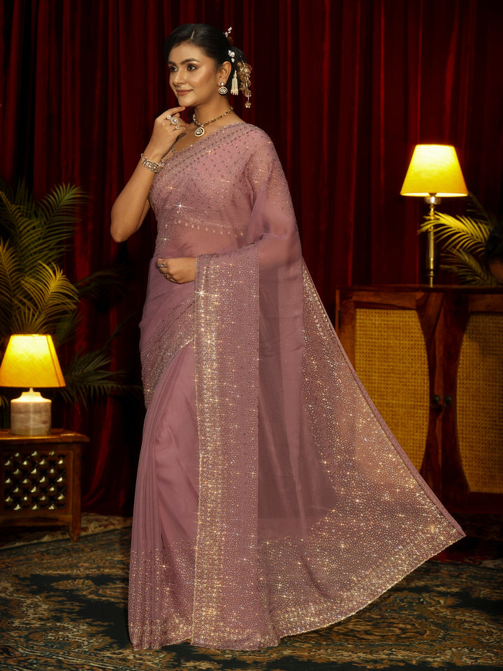 Libas Art Mauve Embellished Tissue Saree