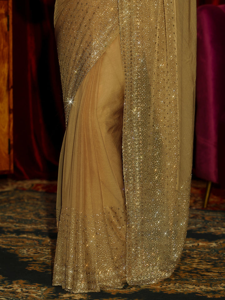 Libas Art Peach Embellished Tissue Saree