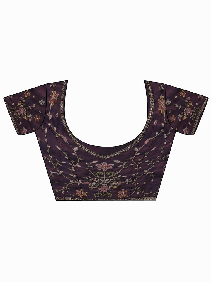 Libas Art Purple Floral Embellished Tissue Saree