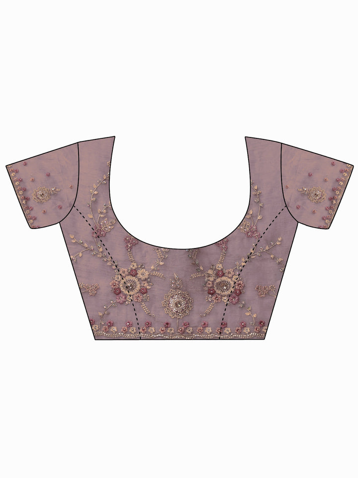 Libas Art Lavender Floral Embroidered Tissue Saree