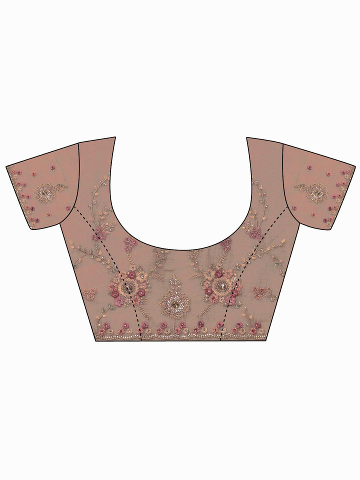 Libas Art Golden Floral Embroidered Tissue Saree