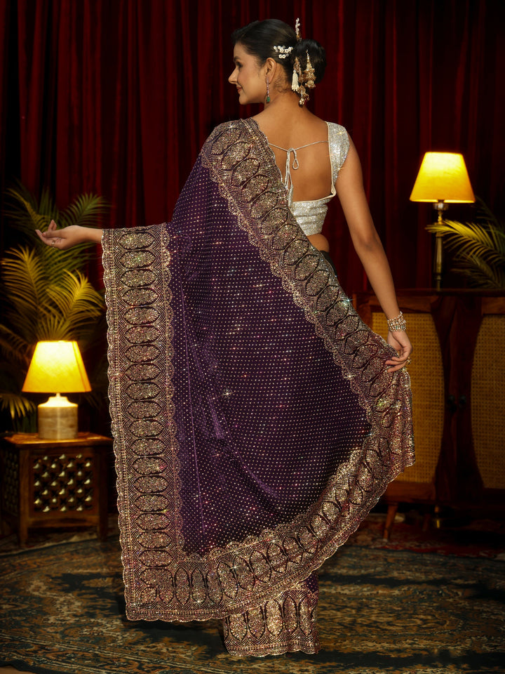 Libas Art Aubergine Purple Embellished Tissue Saree