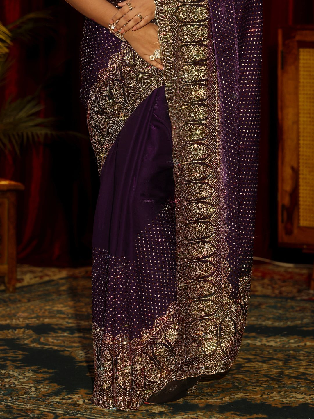 Libas Art Aubergine Purple Embellished Tissue Saree