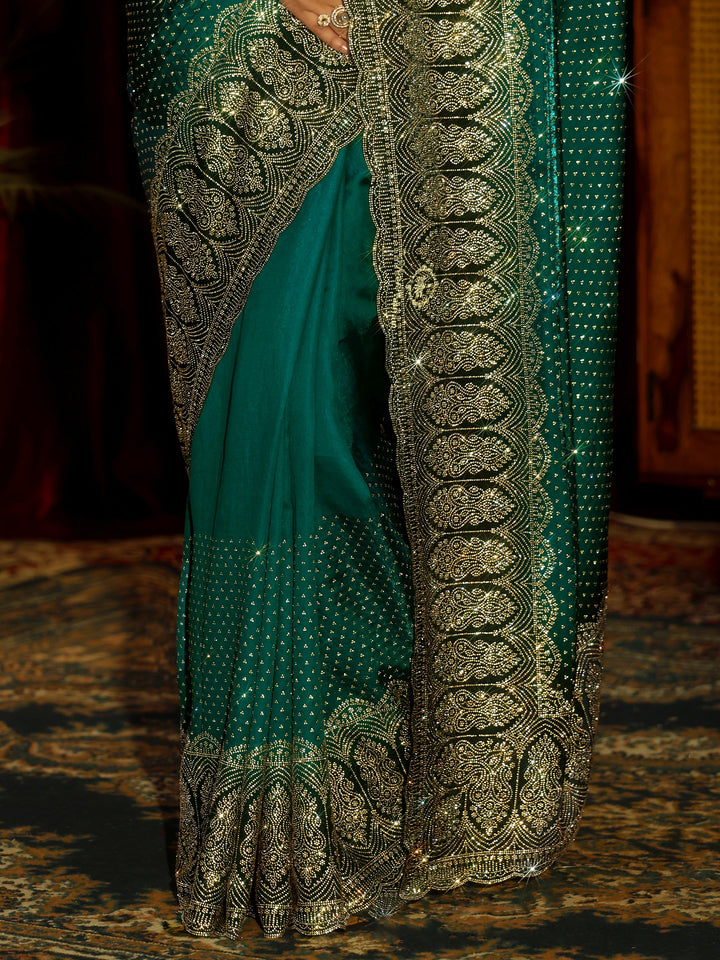Libas Art Sacramento Green Embellished Tissue Saree