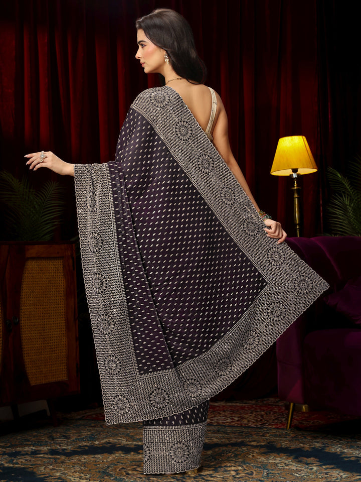 Libas Art Purple Stone Work Embellished Tissue Saree