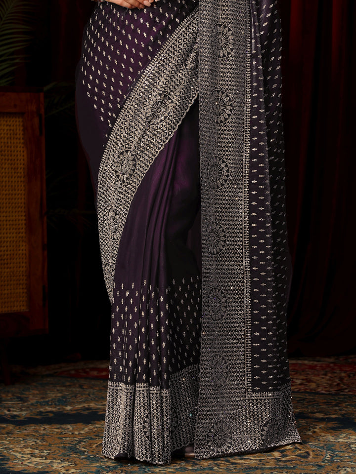 Libas Art Purple Stone Work Embellished Tissue Saree