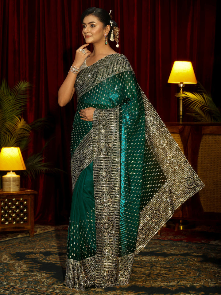 Libas Art Sacramento Green Embellished Tissue Saree