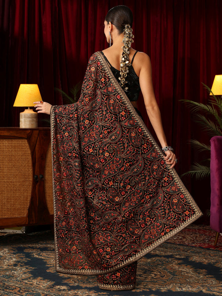 Libas Art Black Paisley Embroidered Georgette Saree