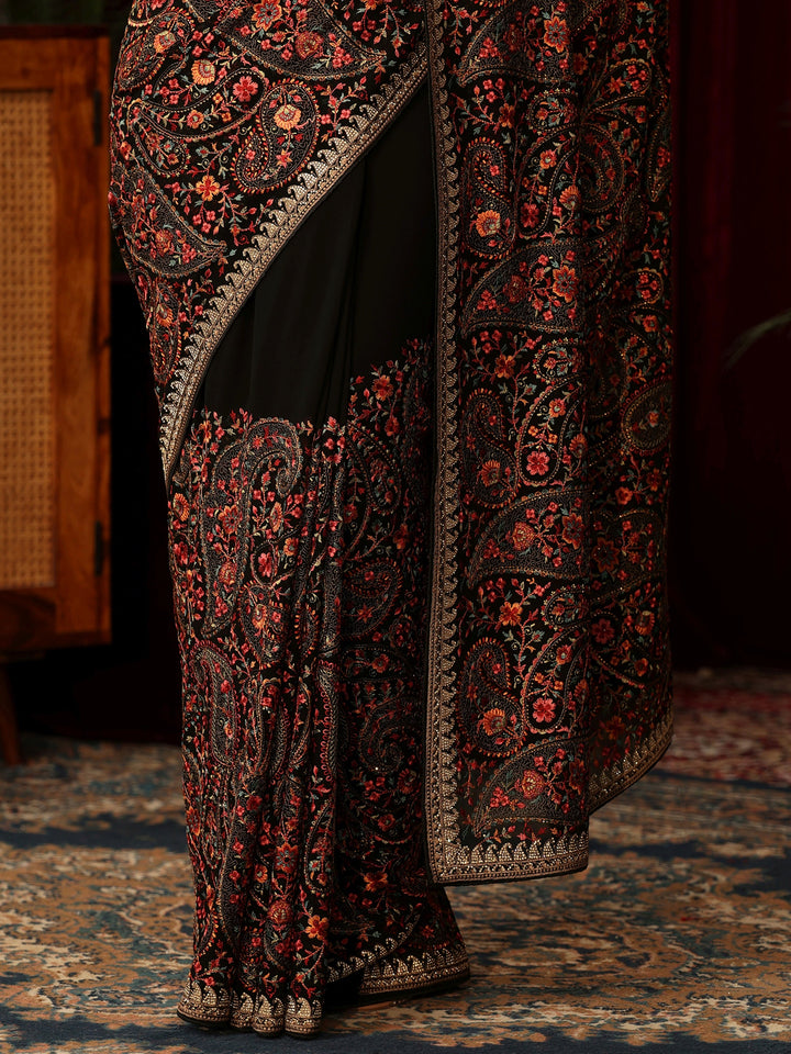 Libas Art Black Paisley Embroidered Georgette Saree