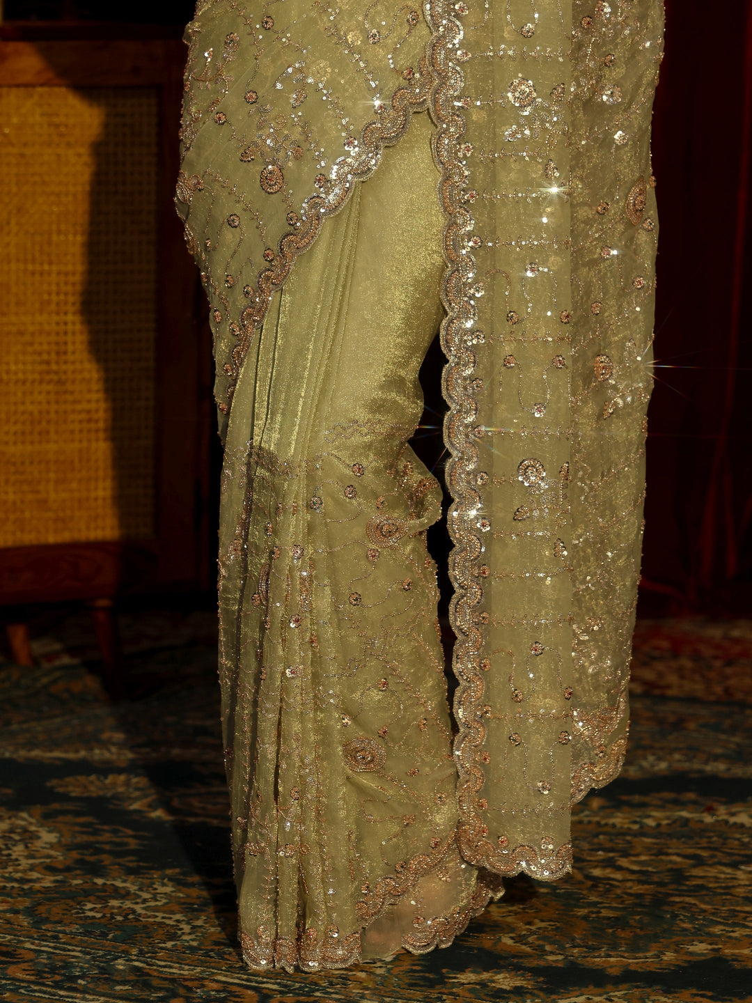 Libas Art Sage Green Embellished Tissue Saree