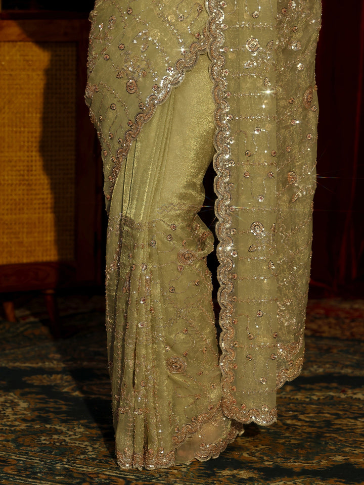 Libas Art Sage Green Embellished Tissue Saree