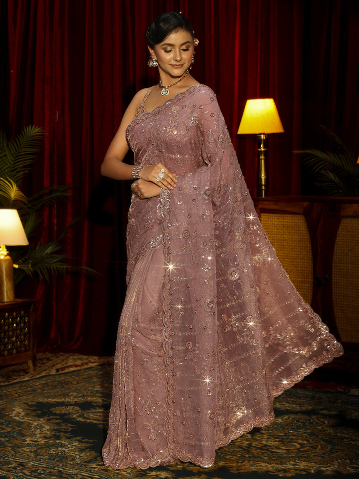 Libas Art Lavender Embellished Tissue Saree
