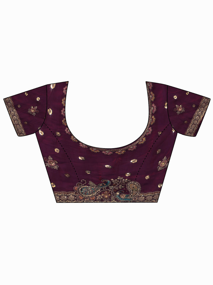 Libas Art Burgundy Sequin Tissue Saree with Embellished Border