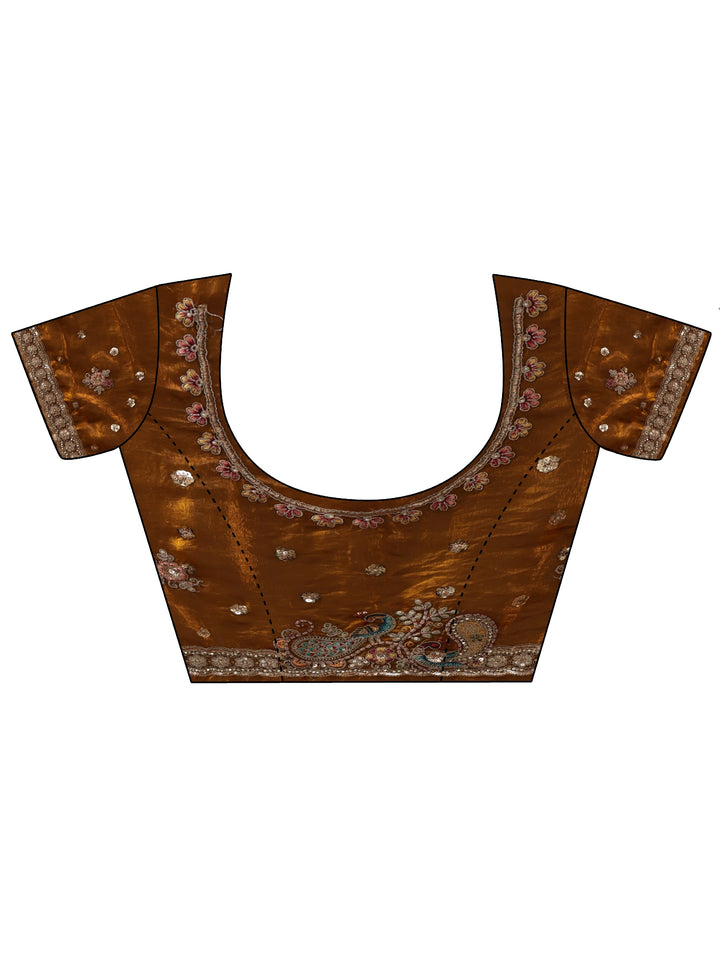 Libas Art Golden Mustard Tissue Saree with Embellished Peacock Border