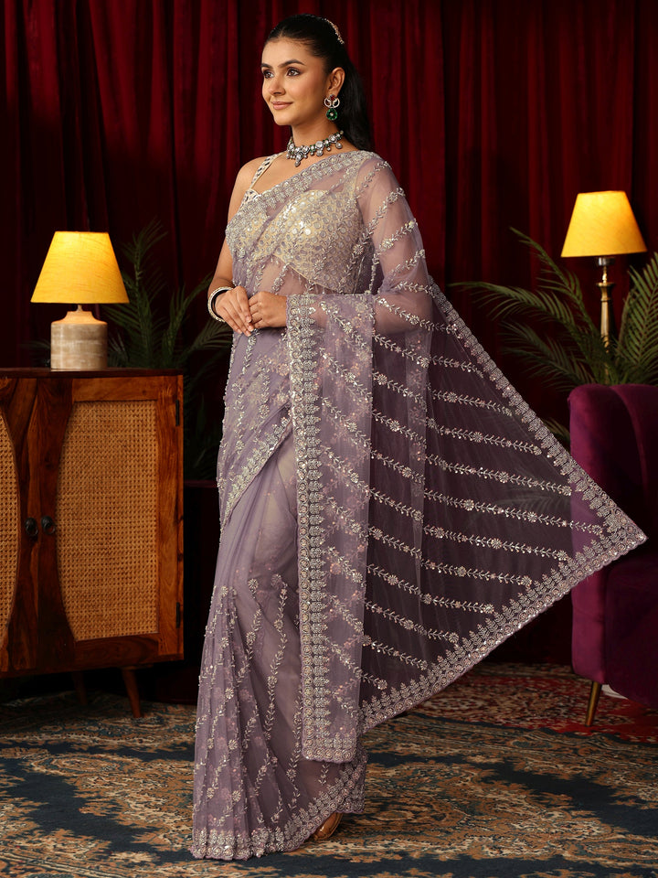 Libas Art Lavender Sequin Embellished Net Saree