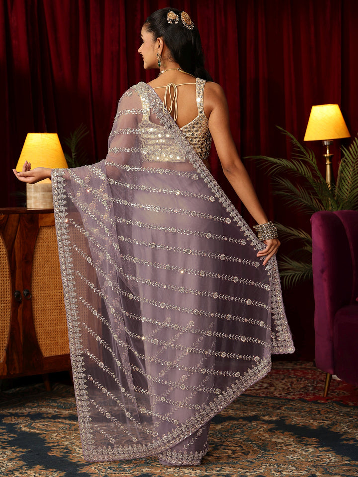 Libas Art Lavender Sequin Embellished Net Saree