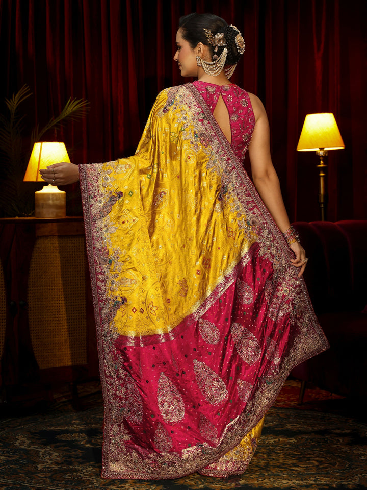 Libas Art Mustard Silk Blend Saree with Embellished Border