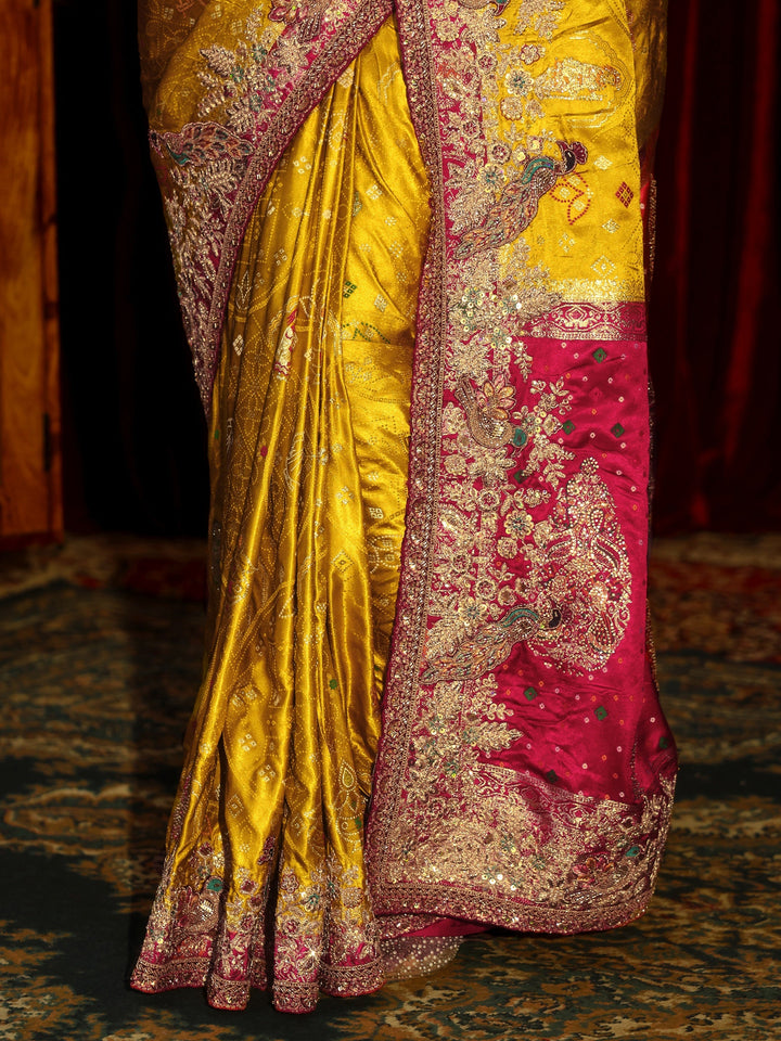 Libas Art Mustard Silk Blend Saree with Embellished Border