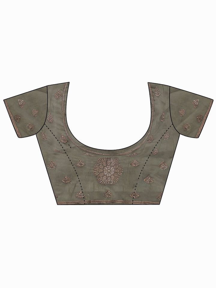 Libas Art Olive Green Floral Embellished Tissue Saree