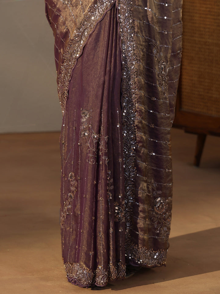 Libas Art Purple Sequin Embellished Tissue Saree