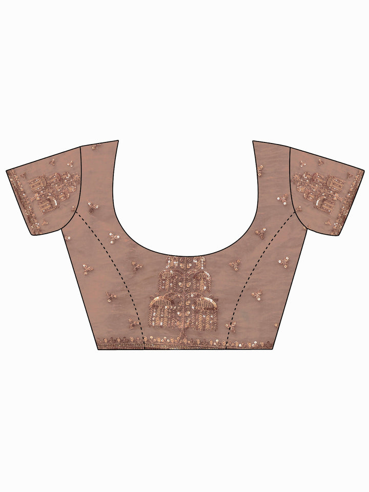 Libas Art Peach Sequin Embellished Tissue Saree