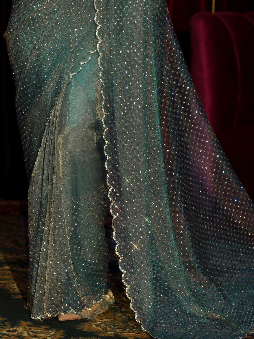 Libas Art Blue Embellished Tissue Saree