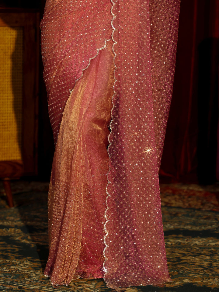 Libas Art Pink Embellished Tissue Saree