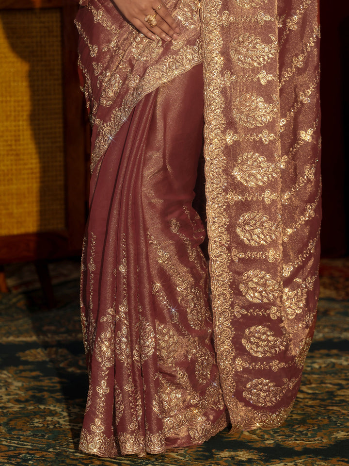 Libas Art Mauve Embroidered Tissue Saree