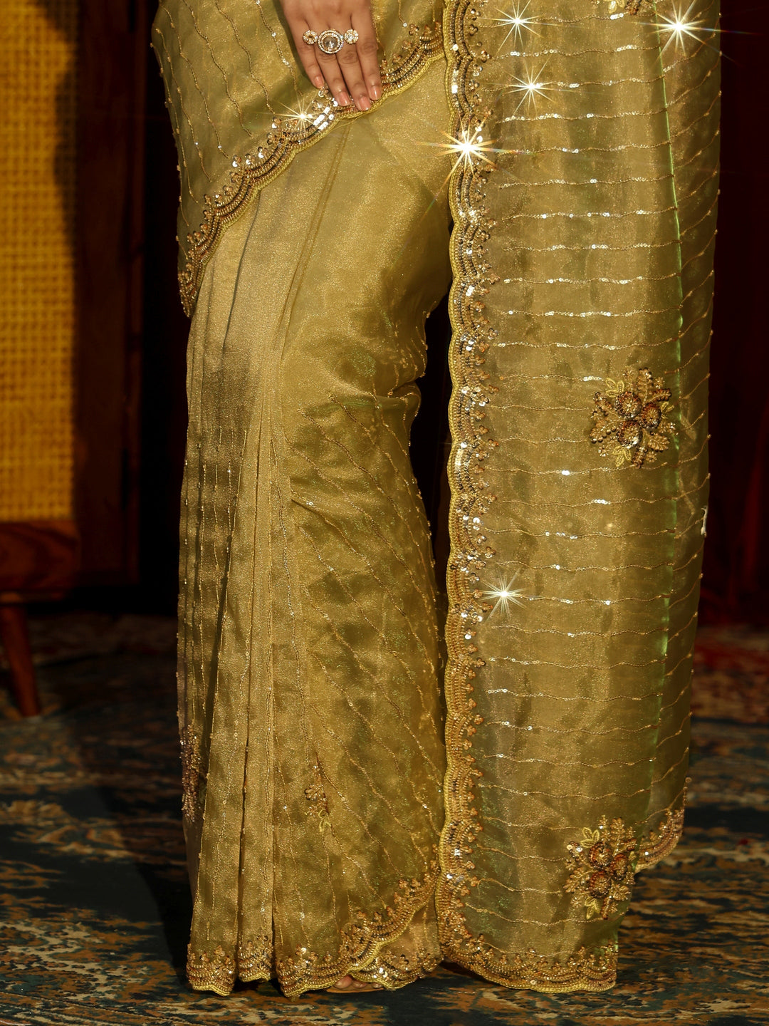 Libas Art Green Embellished Tissue Saree