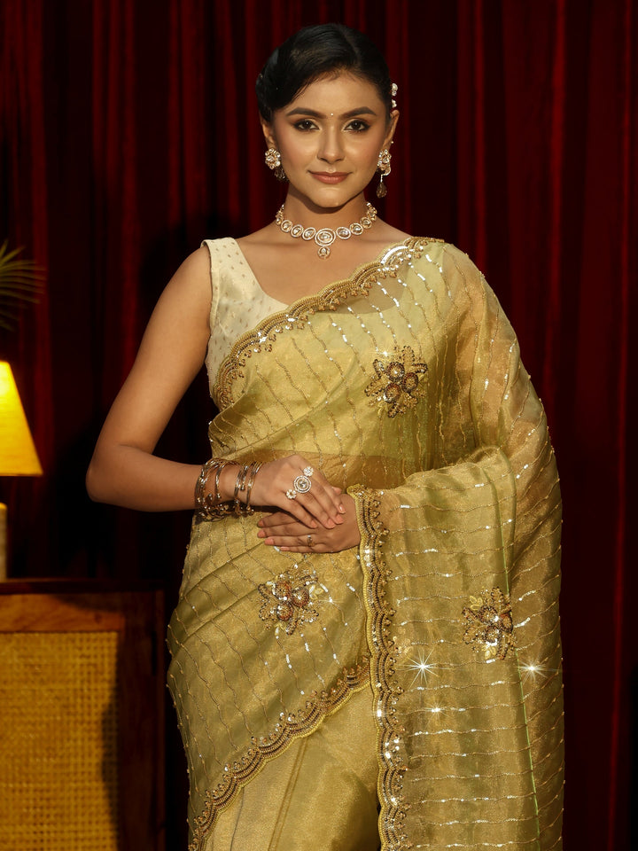 Libas Art Green Embellished Tissue Saree