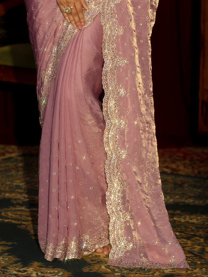 Libas Art Lavender Stone Work Embellished Tissue Saree