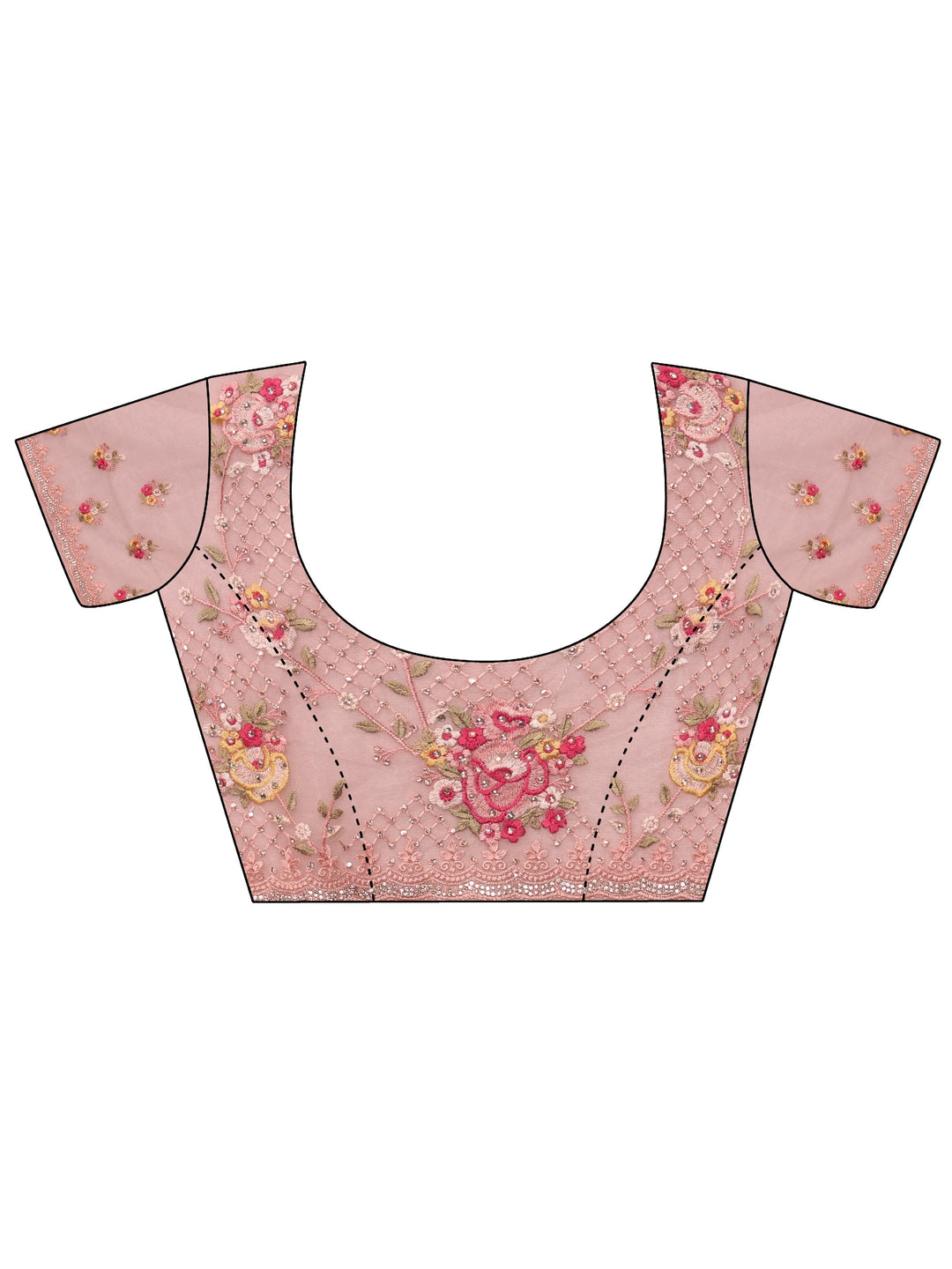Libas Art Pink Floral Embroidered Net Saree
