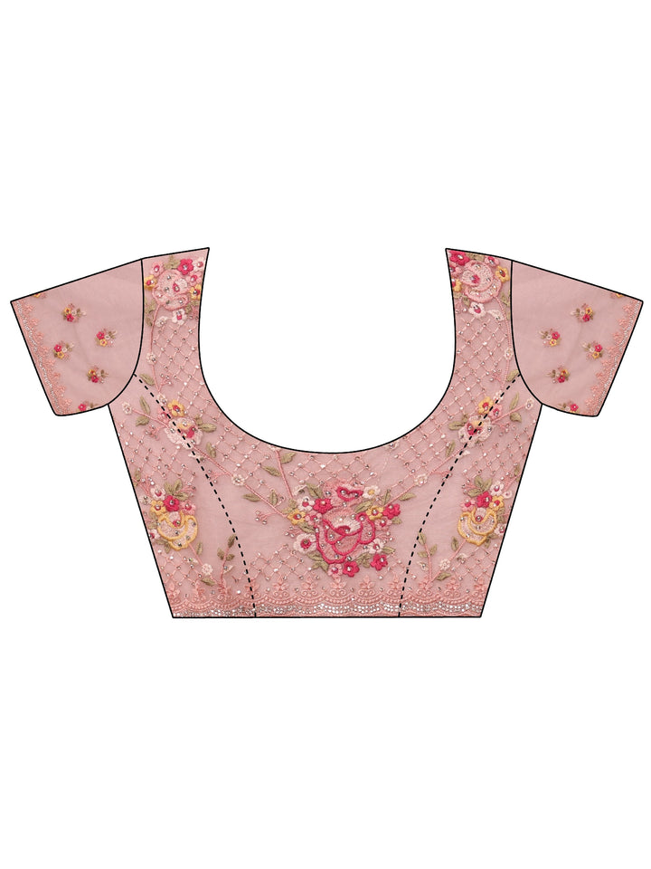 Libas Art Pink Floral Embroidered Net Saree