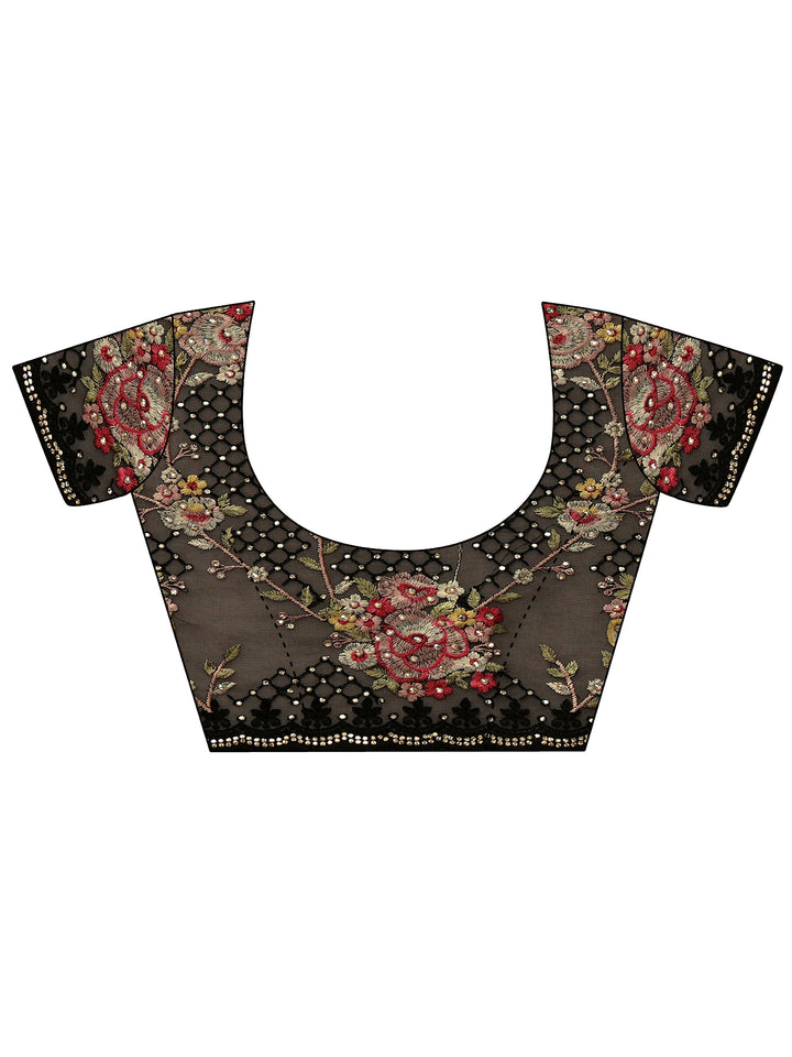 Libas Art Black Floral Embroidered Net Saree