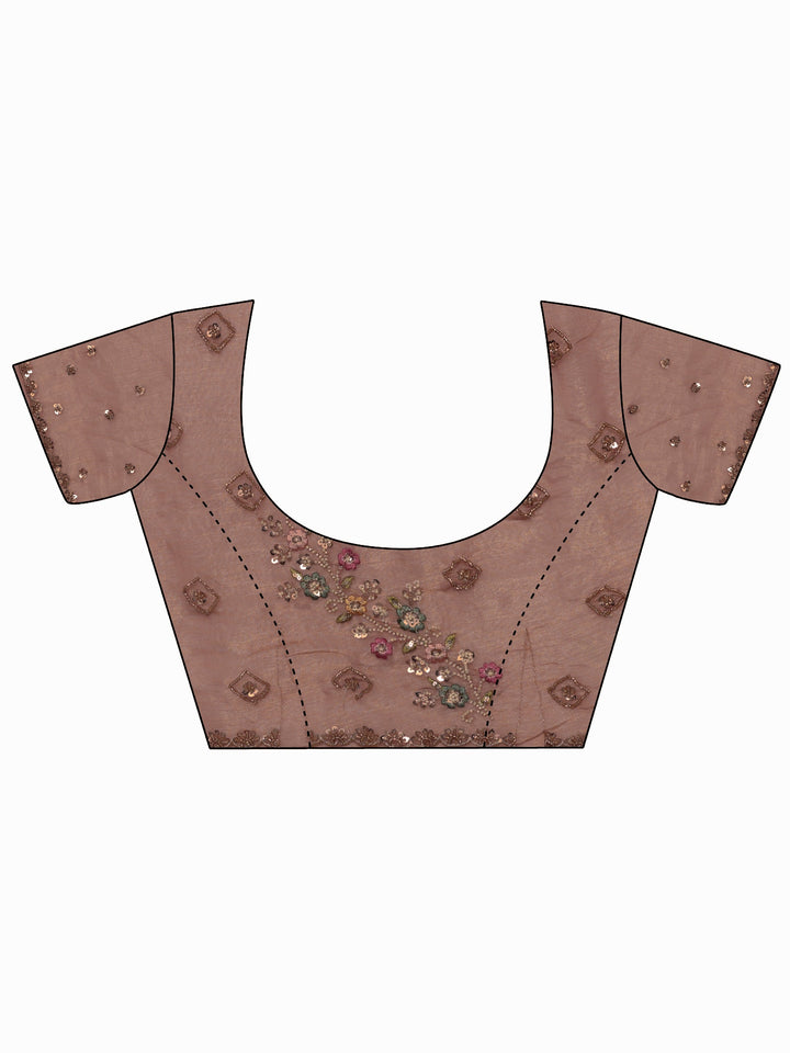 Libas Art Peach Chevron Embellished Tissue Saree