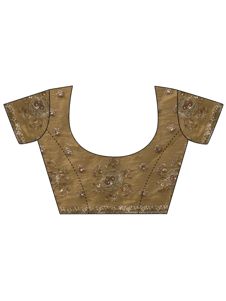 Libas Art Mustard Floral Embroidered Tissue Saree with Stone Work