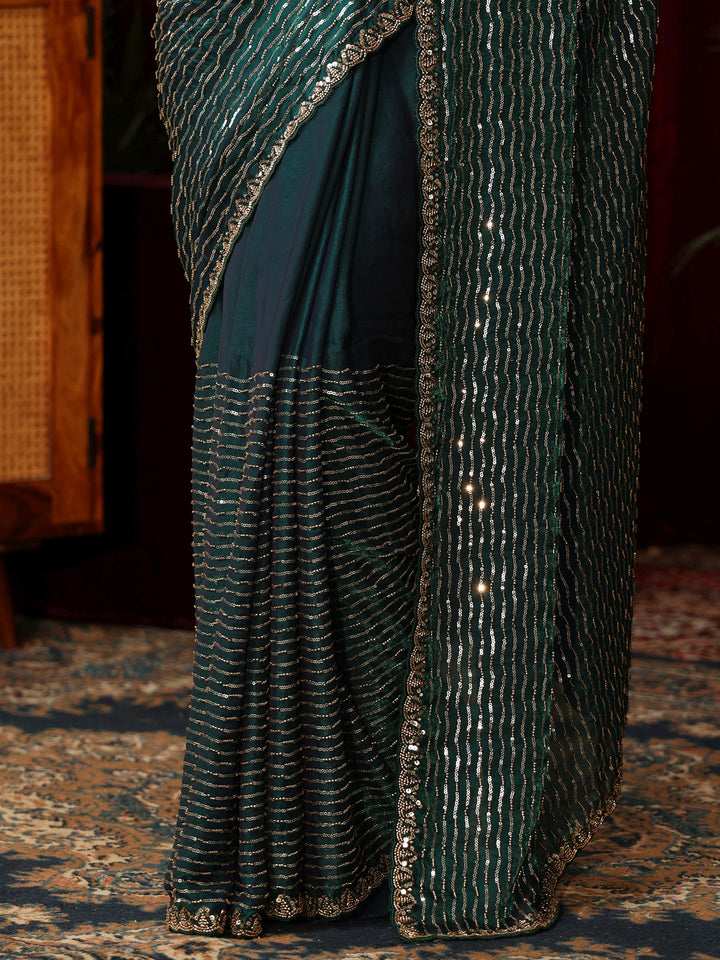Libas Art Teal Green Sequin Embellished Tissue Saree