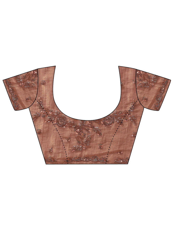 Libas Art Peach Beads and Sequin Floral Embellished Tissue Saree
