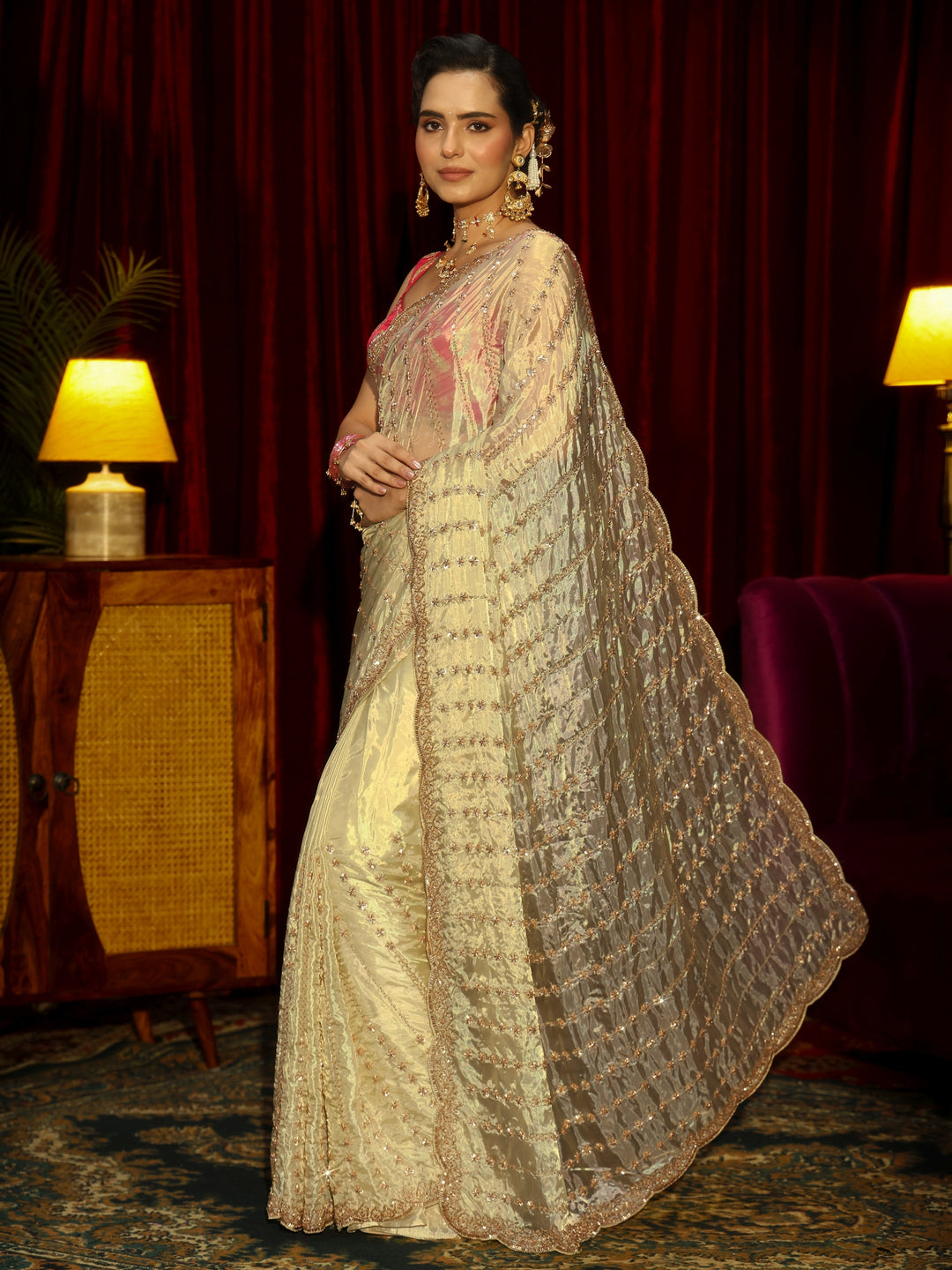 Libas Art Green Embroidered Tissue Saree