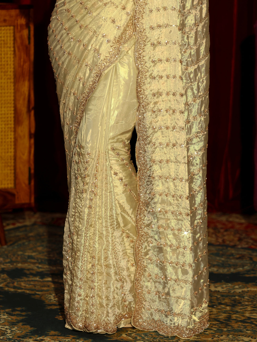 Libas Art Green Embroidered Tissue Saree