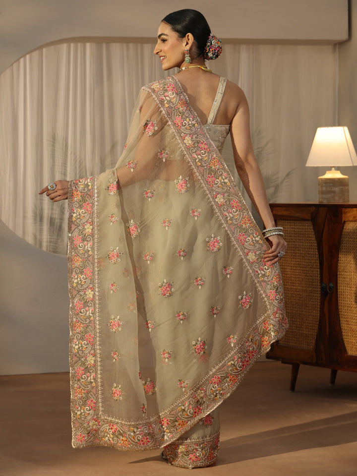 Libas Art Sage Green Embellished Tissue Saree