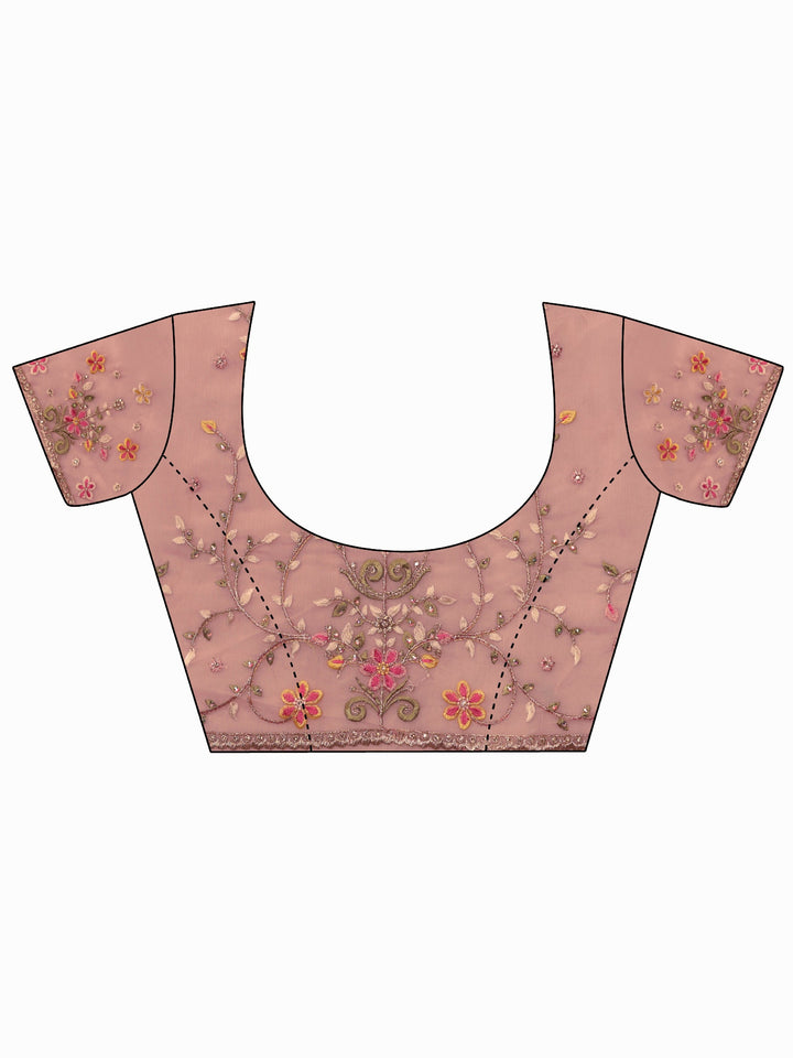 Libas Art Baby Pink Floral Embroidered Tissue Saree