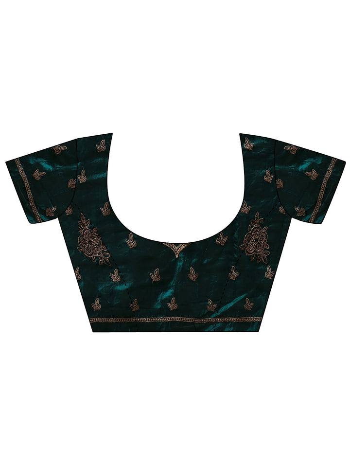 Libas Art Teal Green Floral Embellished Tissue Saree