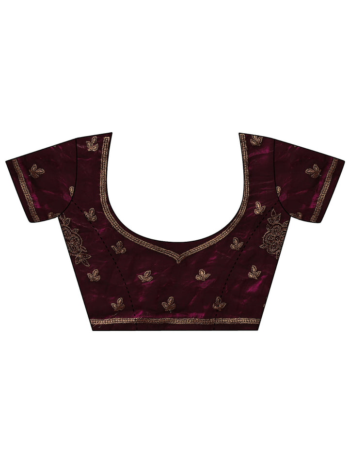Libas Art Burgundy Floral Embellished Tissue Saree