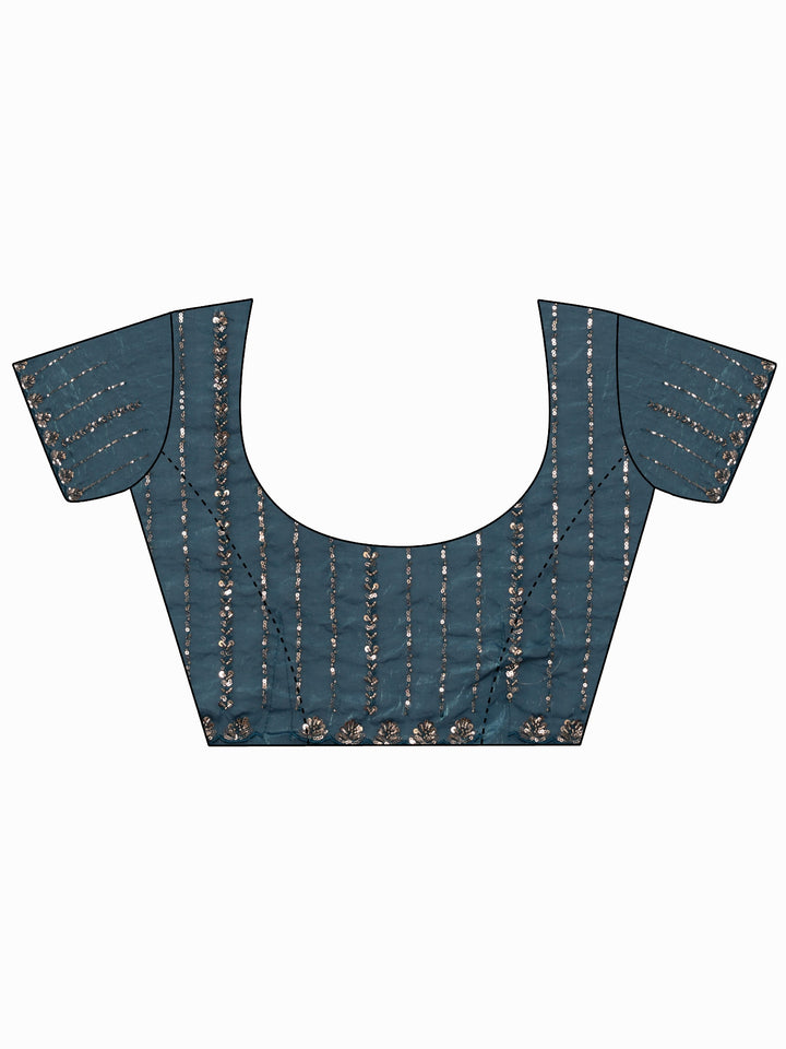 Libas Art Slate Blue Sequin Embellished Tissue Saree
