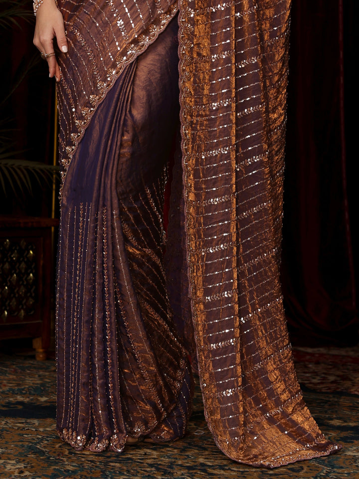 Libas Art Lavender Sequin Embellished Tissue Saree